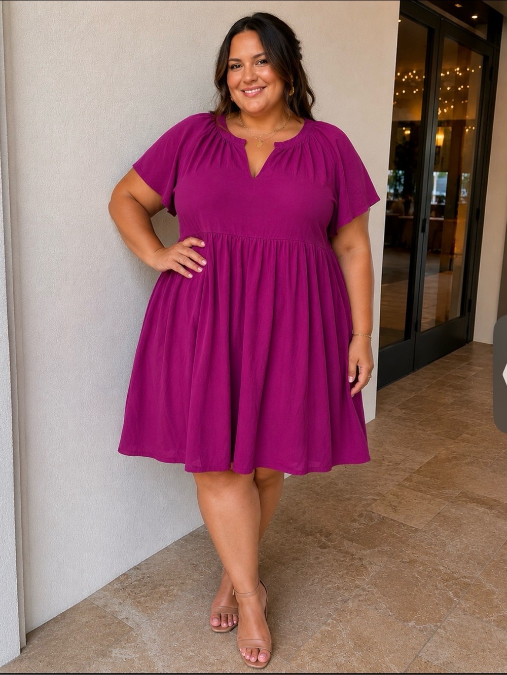 Torrid Pink Flowy Mini Dress Size 0 Plus Short Sleeve Empire Waist